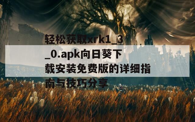 轻松获取xrk1_3_0.apk向日葵下载安装免费版的详细指南与技巧分享